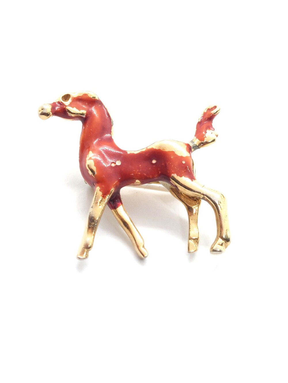 Vintage Enamel Colt Horse Pin Brown Walking Pony Equestrian Stallion Lapel